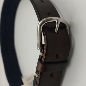 Crewcuts J. Crew UK Brown Leather and Blue Stretch Woven Belt Silver Buckle Kids